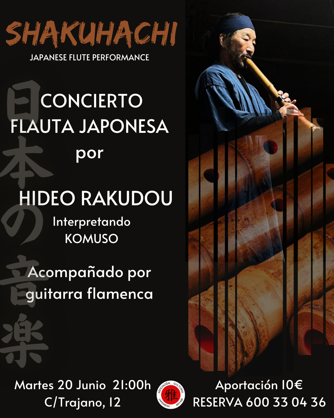 Concierto Flauta Japonesa (shakuhachi) – Hideo Rakudou – 20 Junio 2023