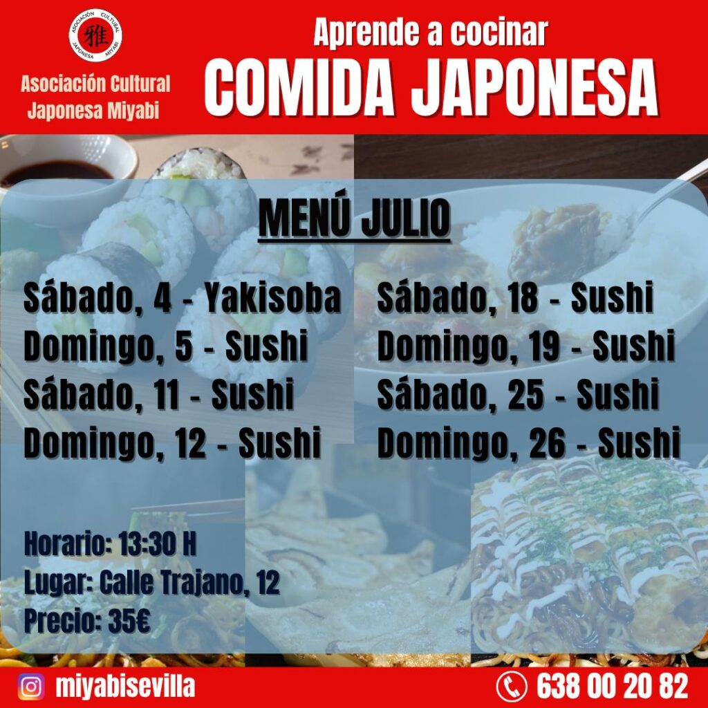 Clases de cocina japonesa - menú julio 2026
